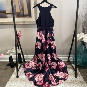 Stunning 👗 Dark Navy Blue Wedding Guest Dress With Pink and White Blossoms